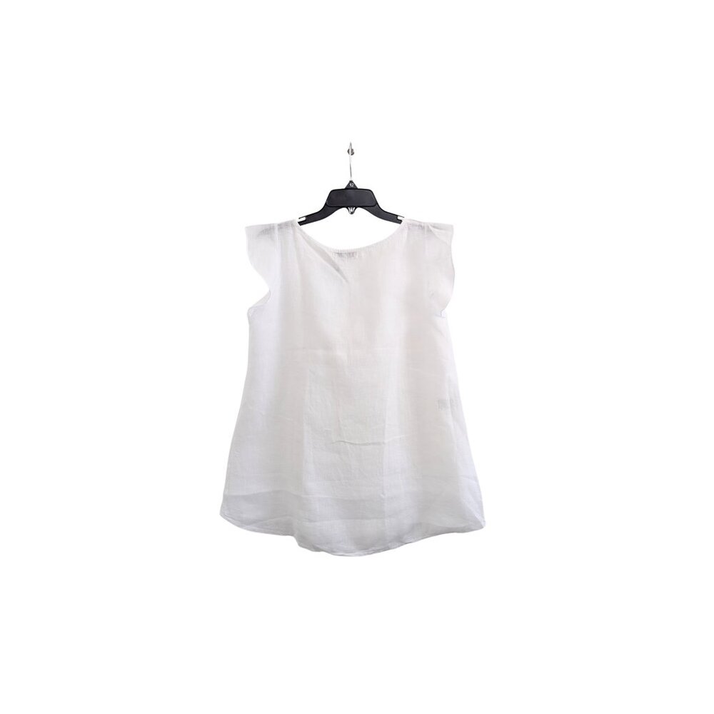 Terzo Millennio White 100% Linen Flutter Sleeve Blouse S NWT Made in Italy - Picture 3 of 7